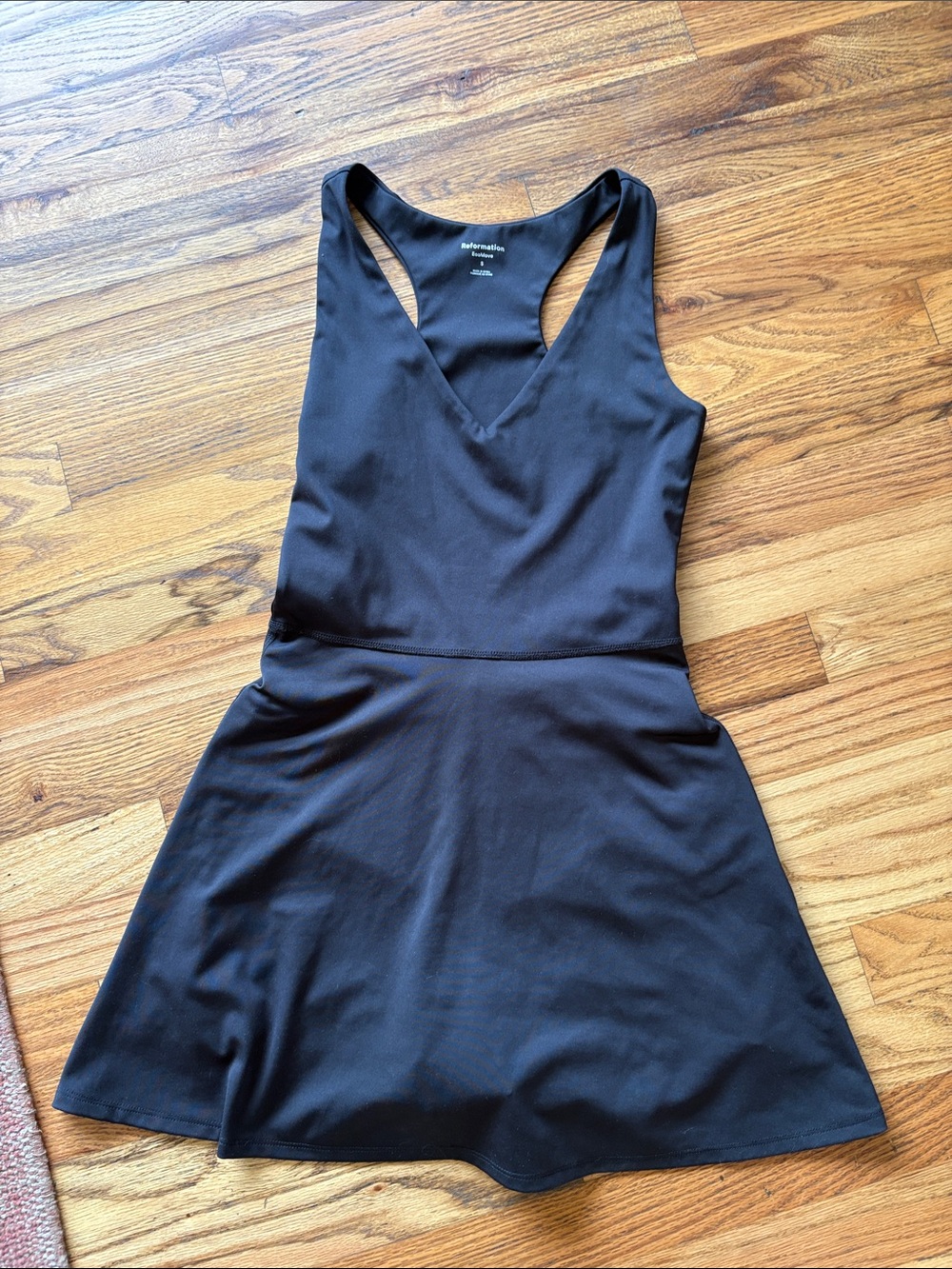 Reformation Bella Ecomove Black Racerback V-Neck Fit & Flare Mini Dress